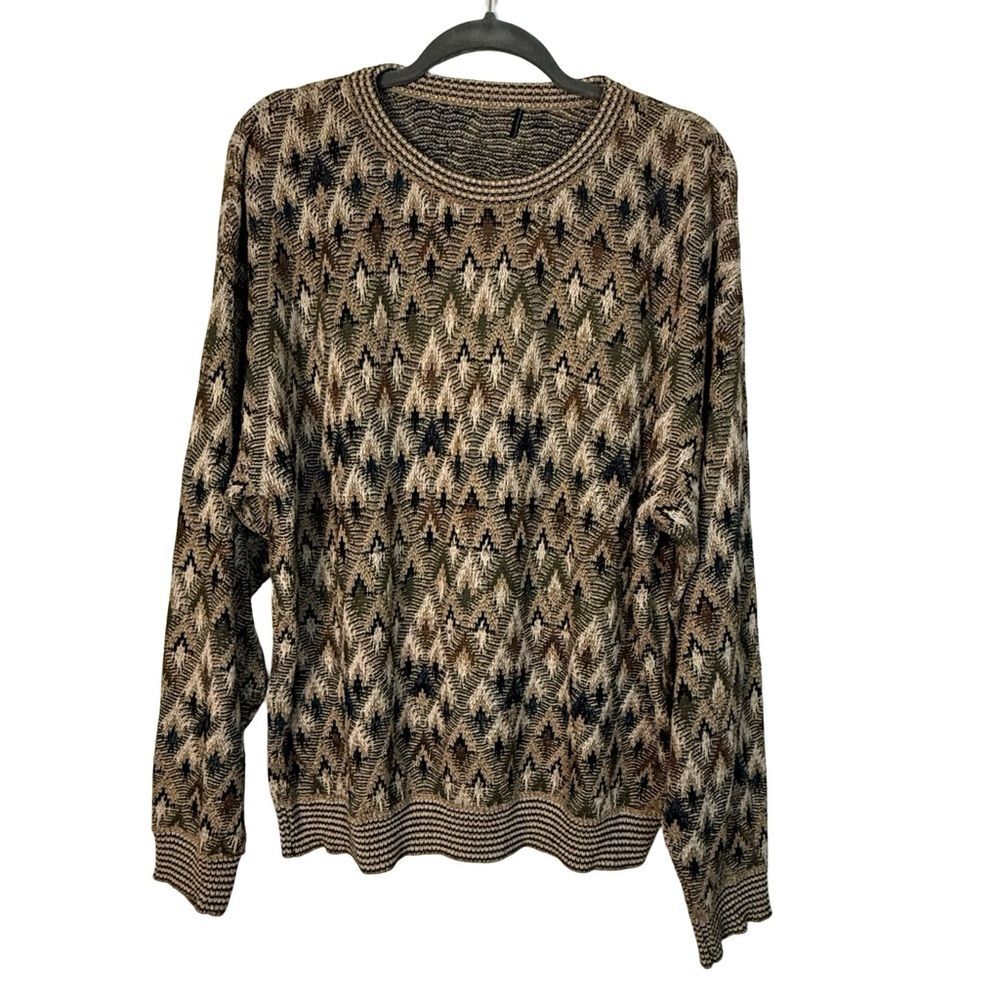 TSR Vintage Coogi-Style Sweater L 90s Streetwear Grandpa Knit Geometric Pattern